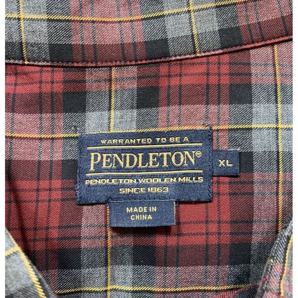 Pendleton Men's XL Bridgeport Shirt Red Plaid Button Down Cotton - C72 - Picture 4 of 6